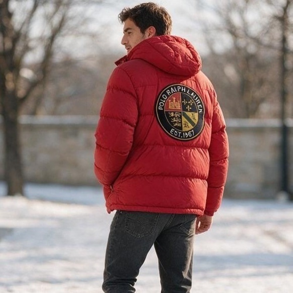 Polo Ralph Lauren Performance Big Crest Puffer Jacket Mens Medium Red Hooded